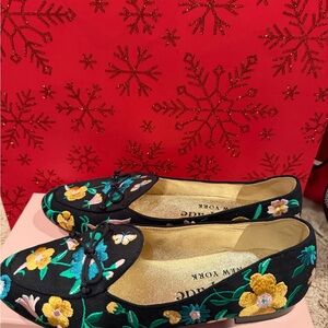 Kate Spade Black Loafers with Floral Embroidery